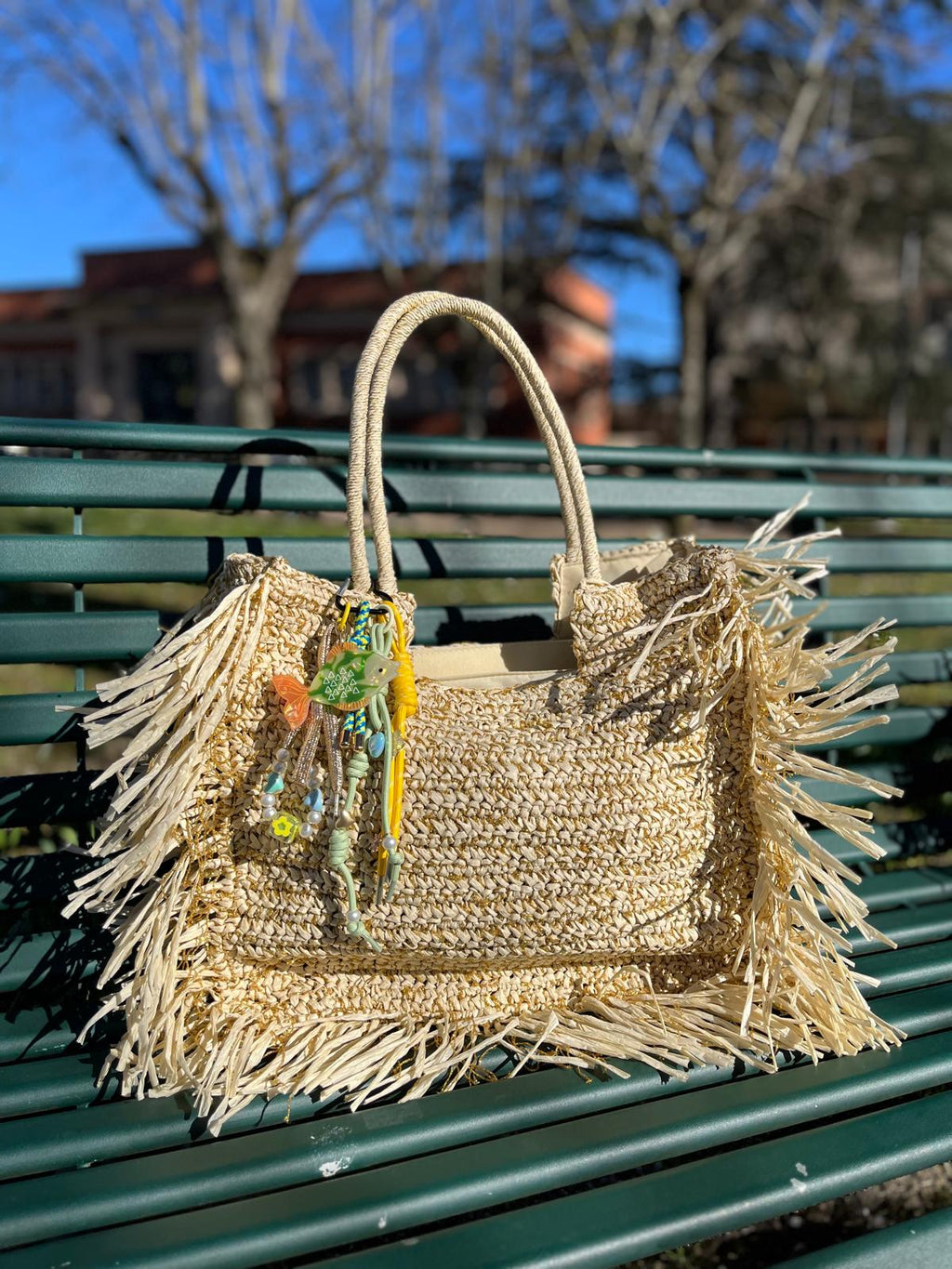Grand sac à franges beige