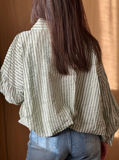 Blouse rayée verte sauge