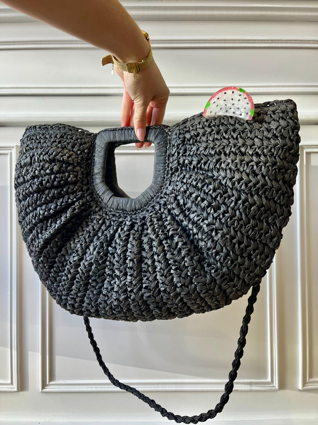 Petit sac raphia noir