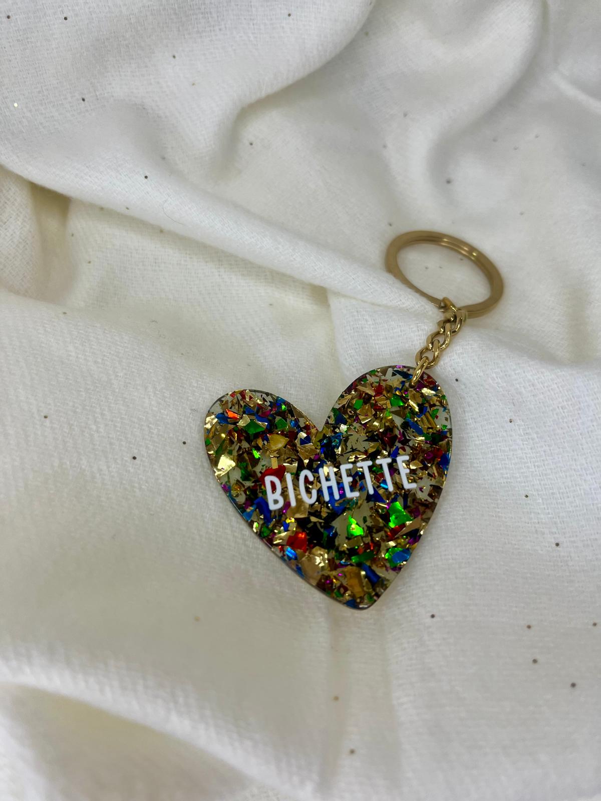 Porte clés cœur "Bichette"