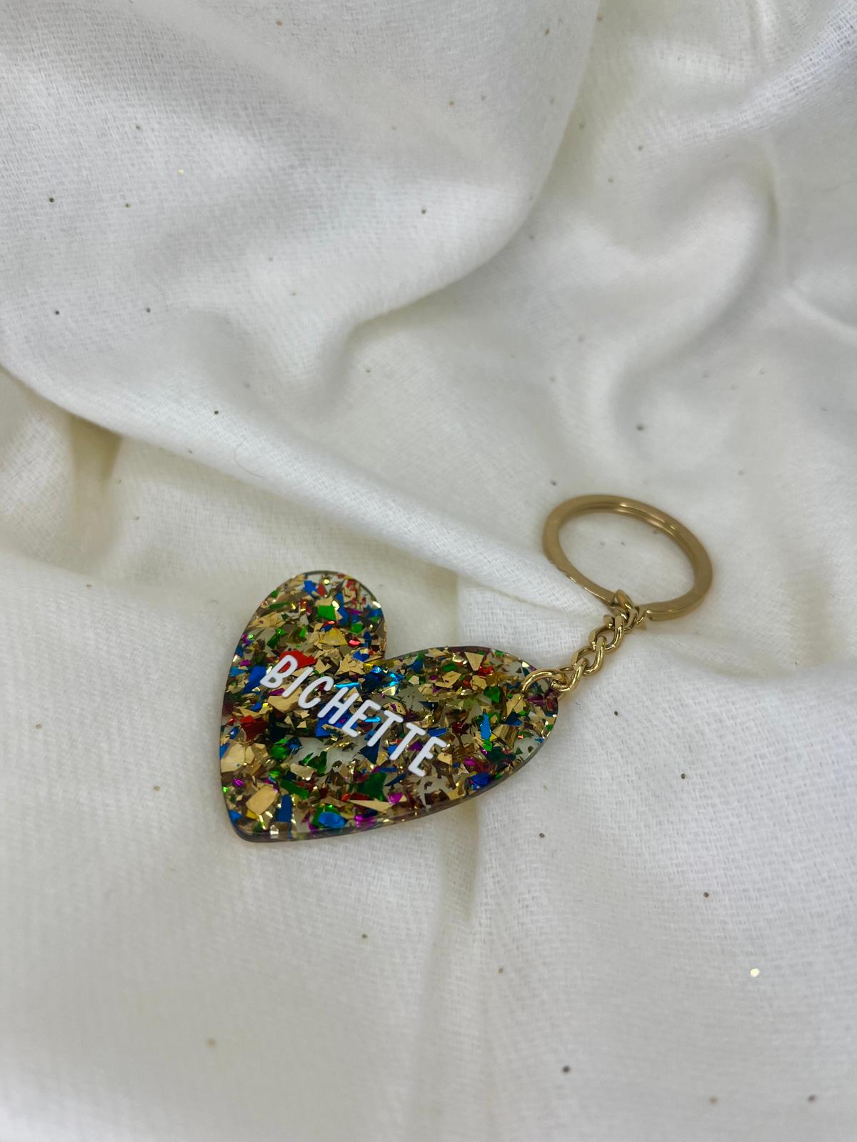 Porte clés cœur "Bichette"