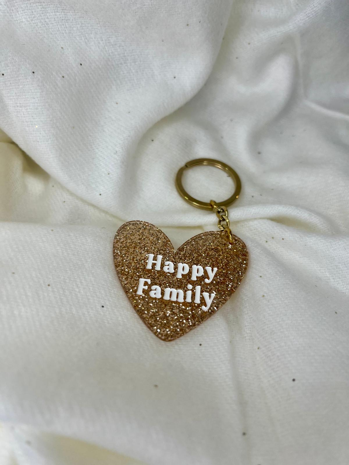 Porte clés cœur "Happy family"