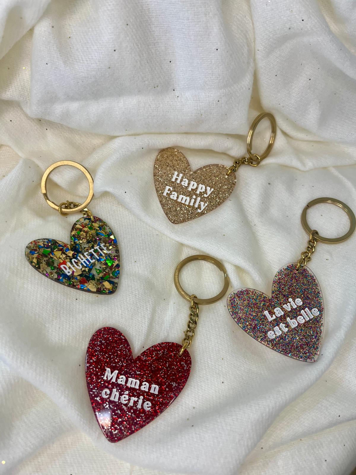 Porte clés cœur "Happy family"