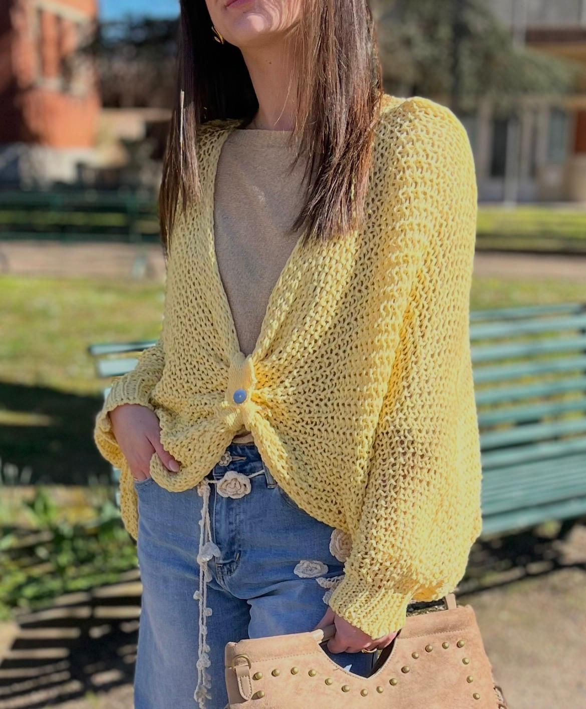 Pull grosse maille jaune