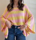 Pull rayé jaune et rose