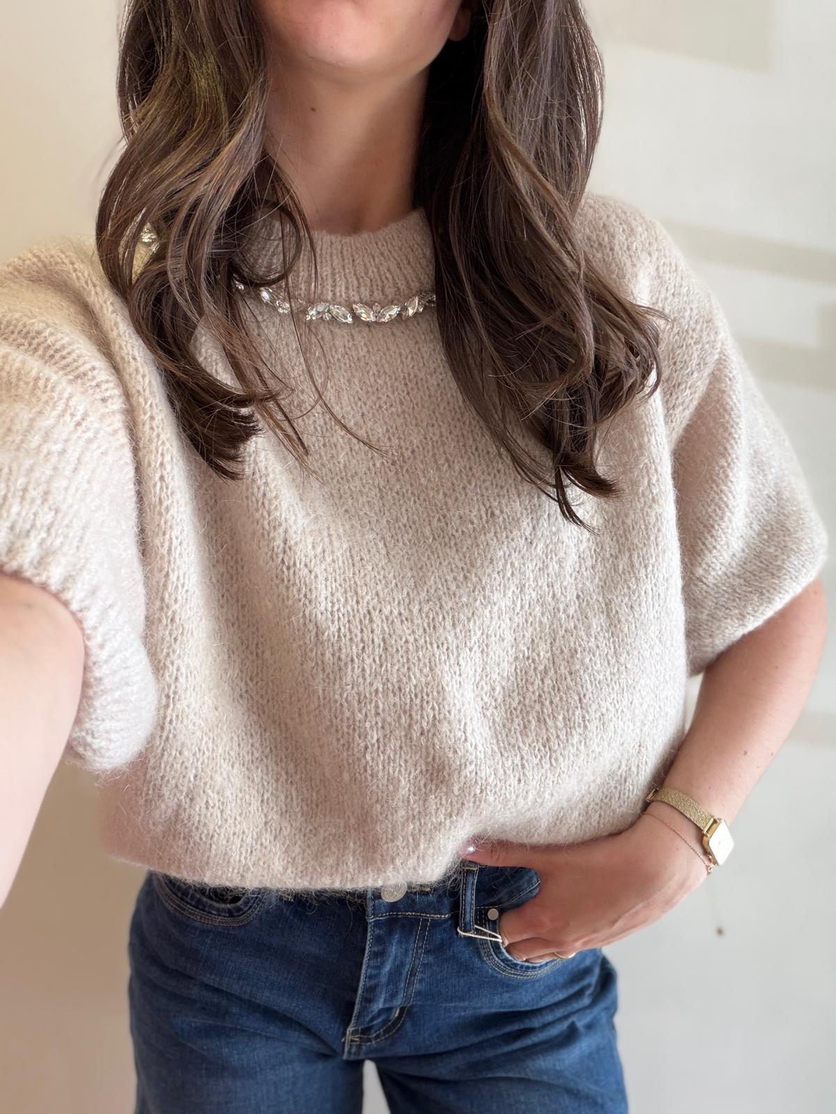 Pull manches courtes beige
