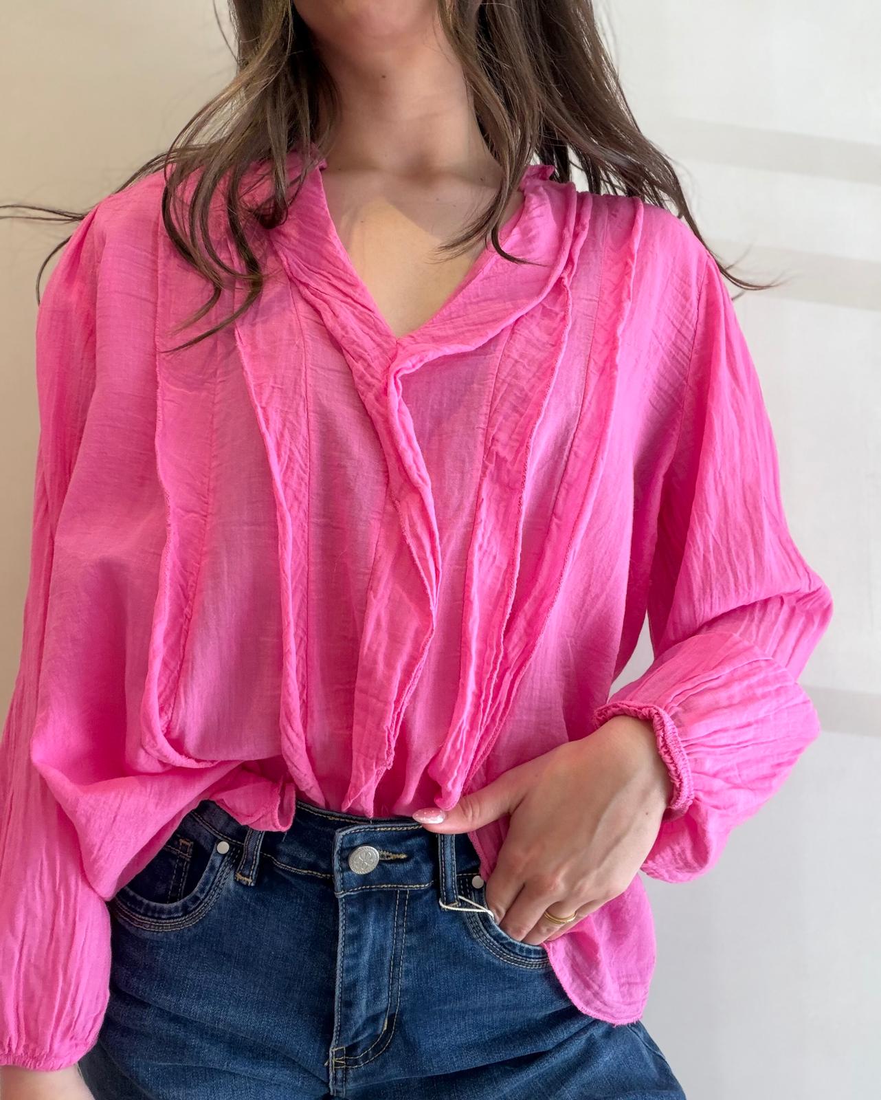 Blouse rose à volants