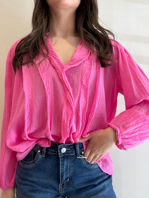 Blouse rose à volants