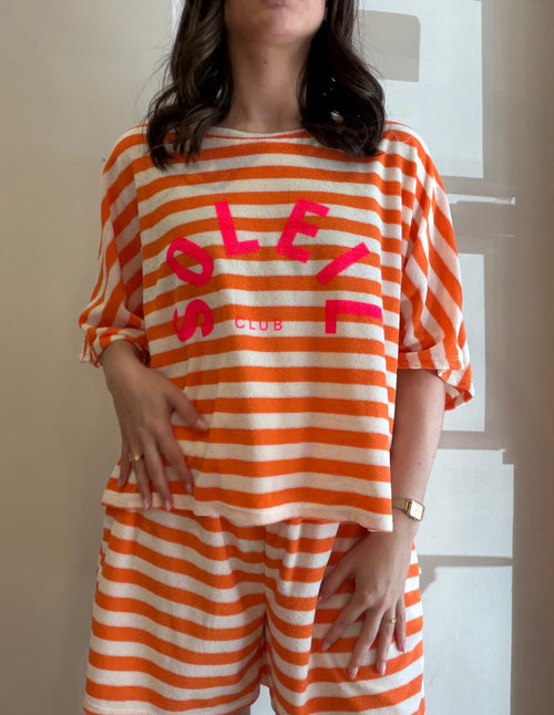 Ensemble éponge rayé orange