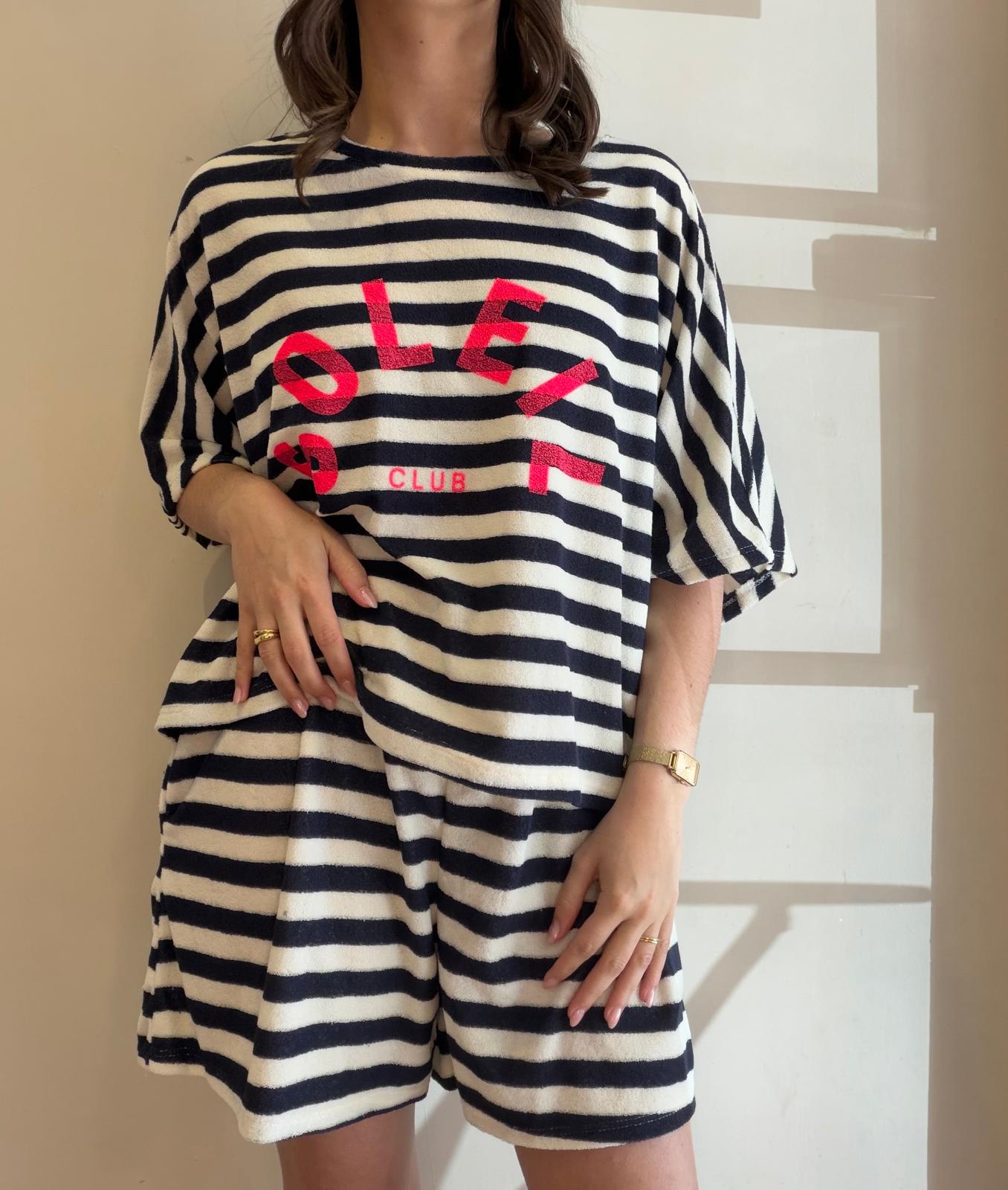 Ensemble éponge rayé bleu marine