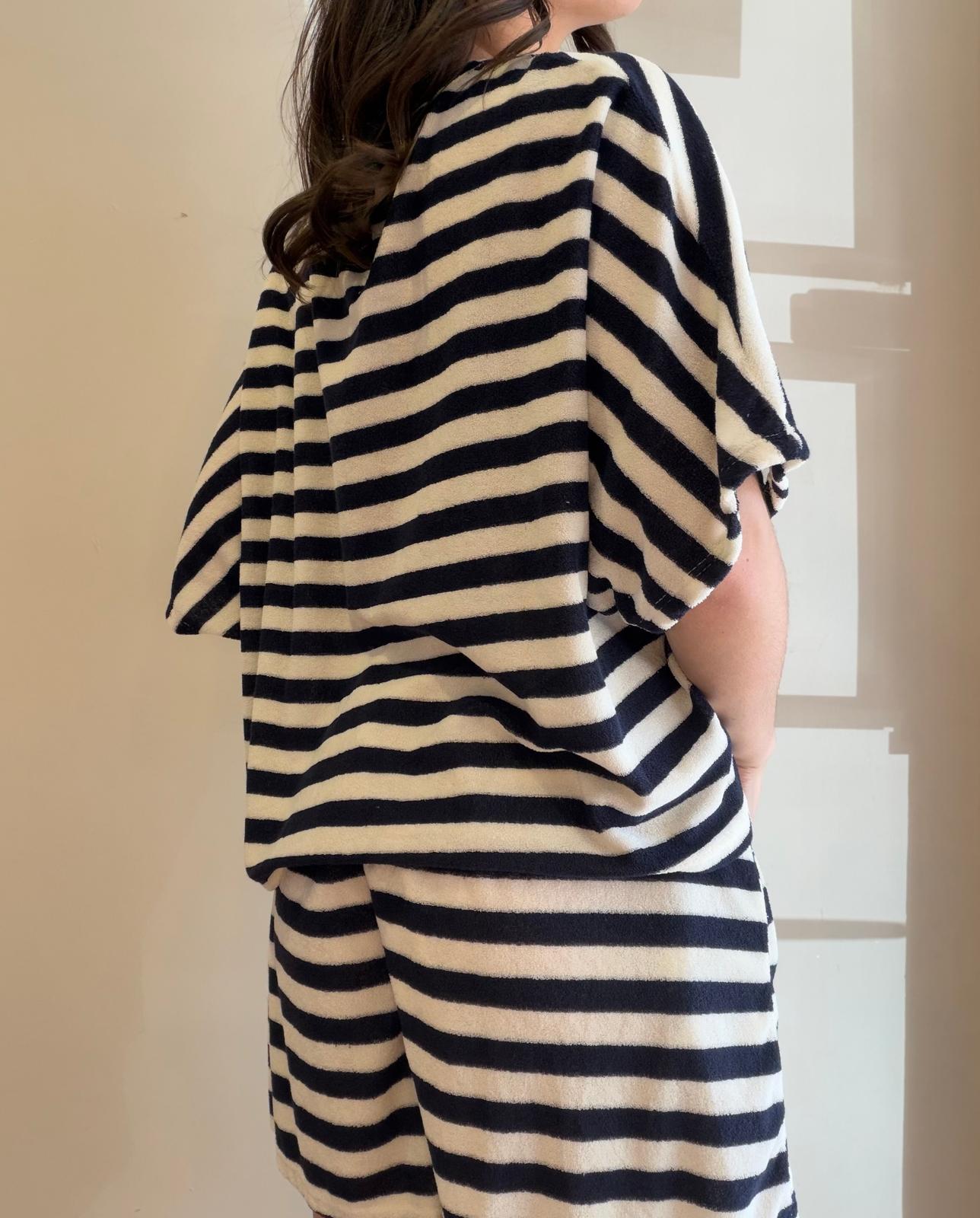 Ensemble éponge rayé bleu marine