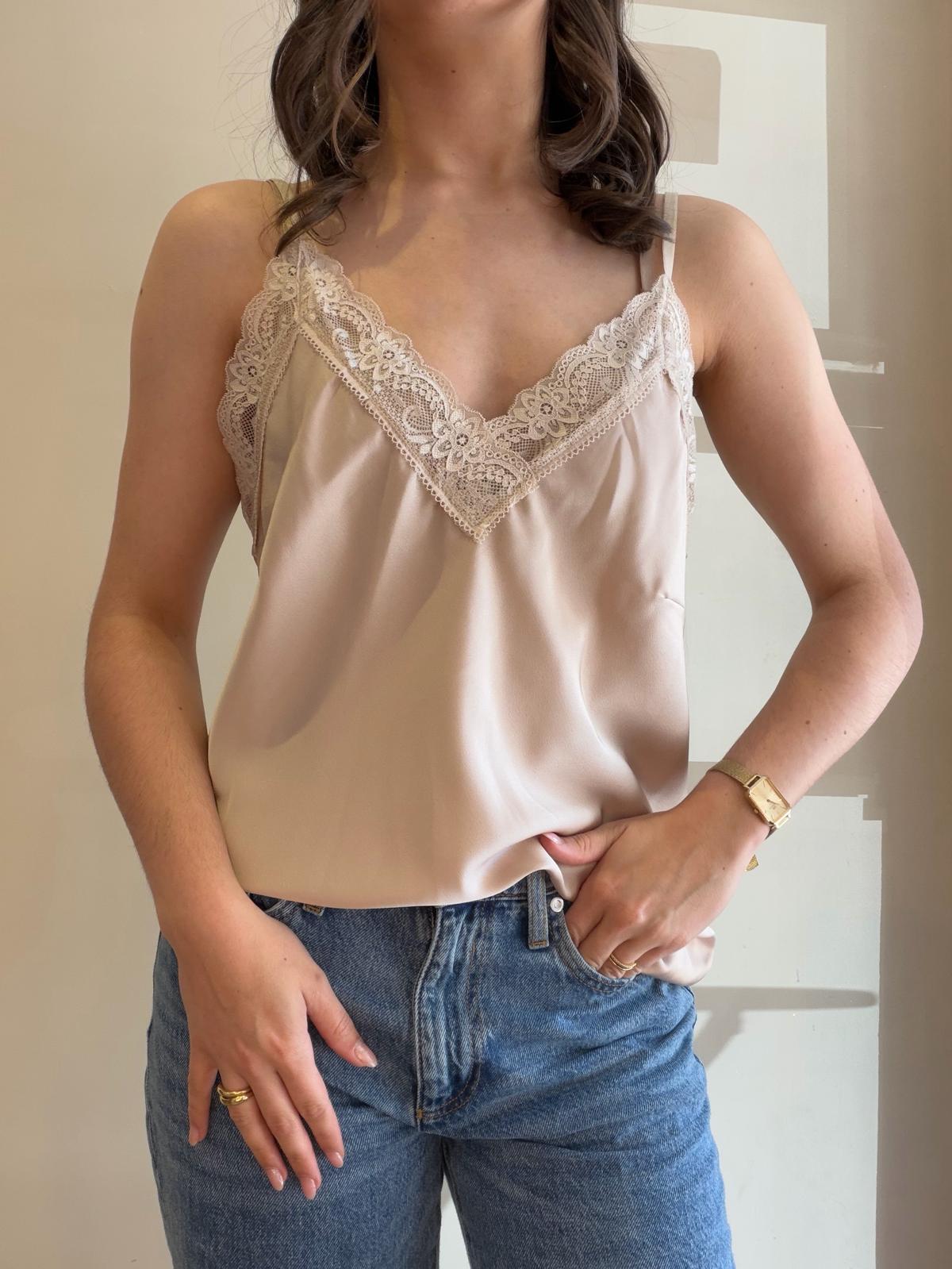 Débardeur beige dentelle