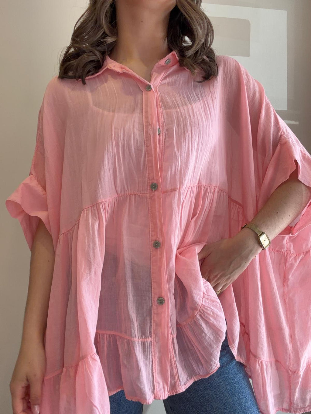 Blouse à volants rose