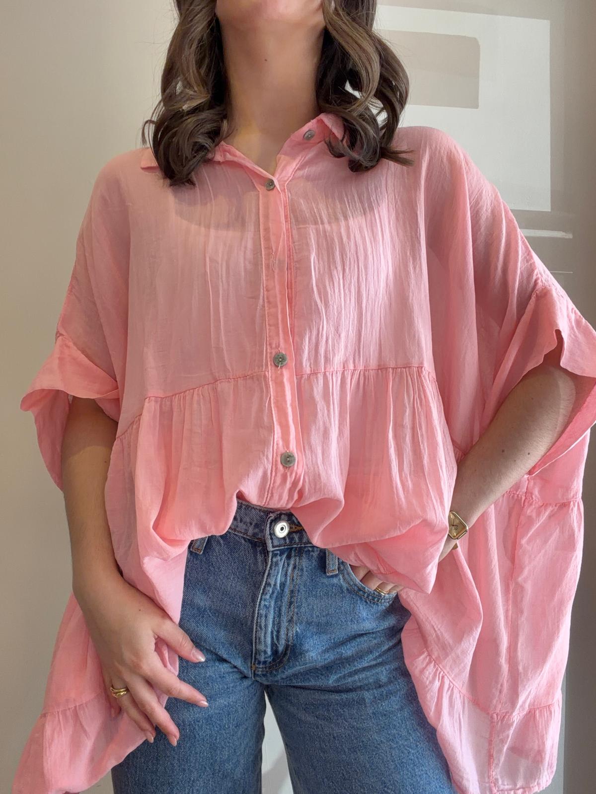 Blouse à volants rose