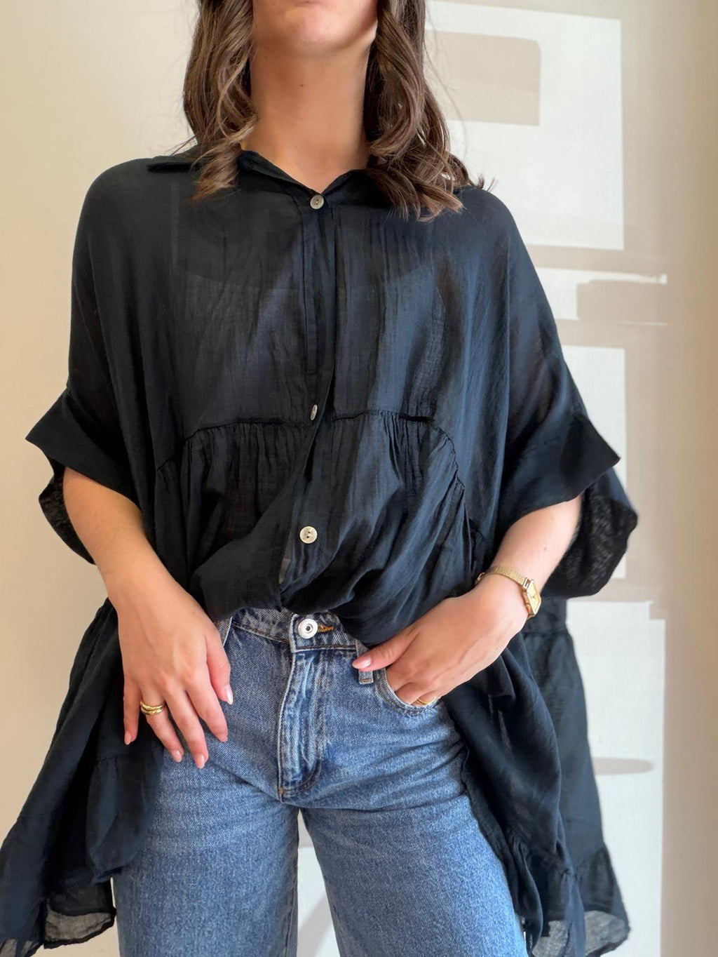 Blouse à volants noire