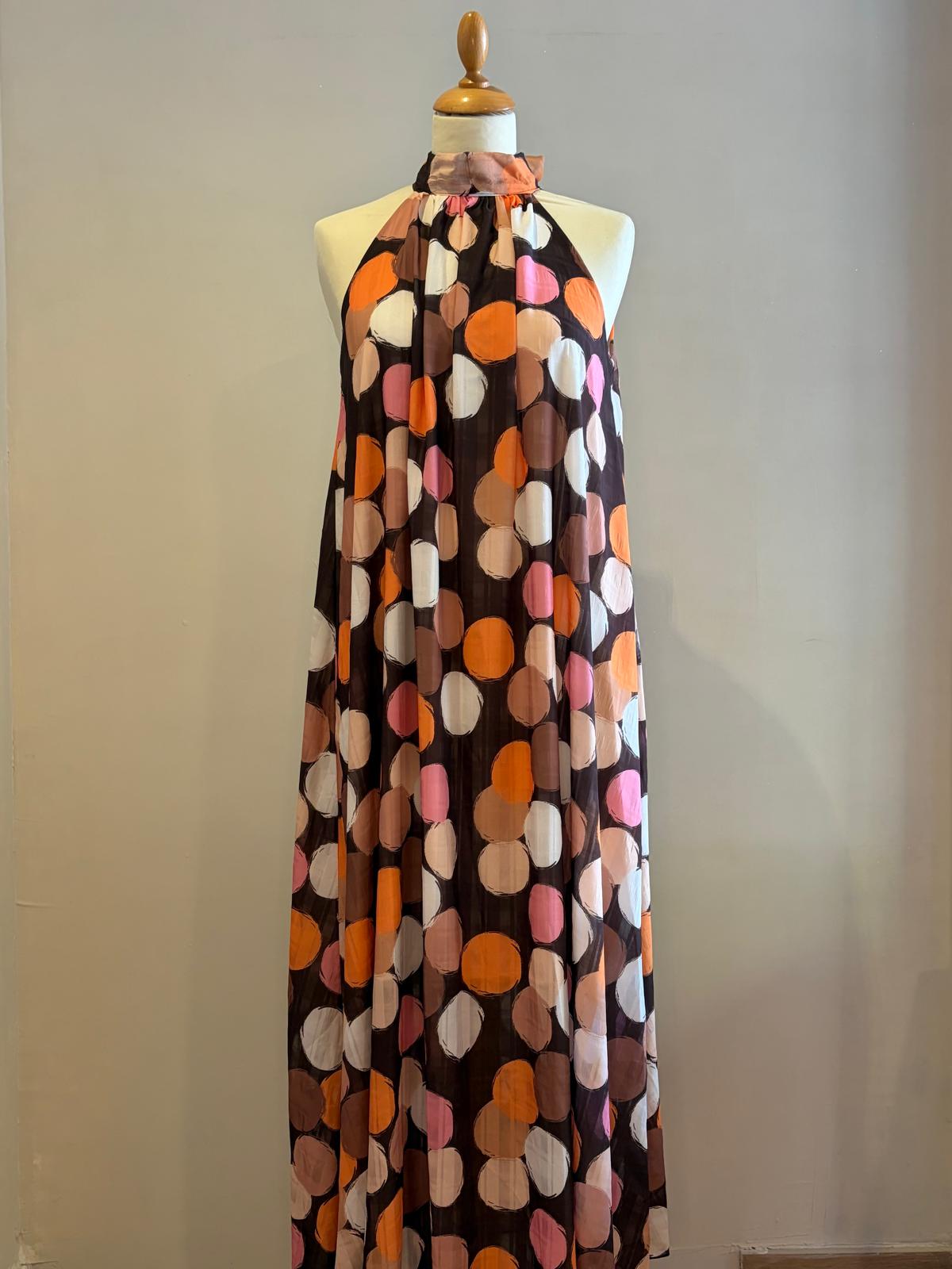 Robe à pois orange col américain