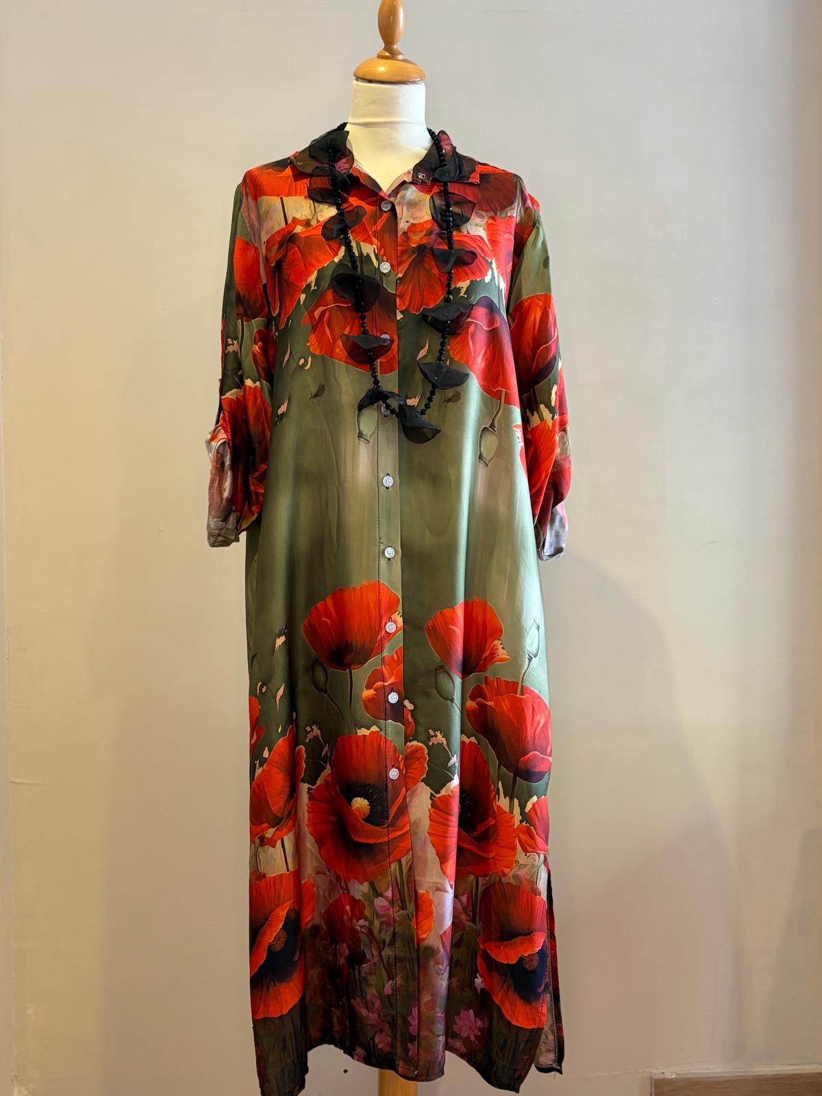Robe coquelicots verte