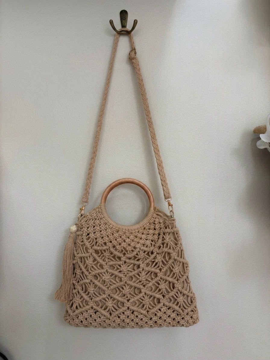 Sac crochet camel