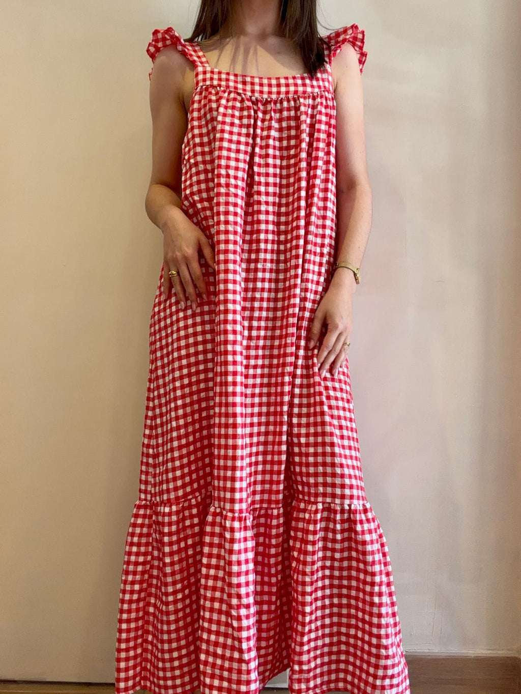 Robe longue vichy rouge