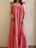 Robe longue vichy rouge