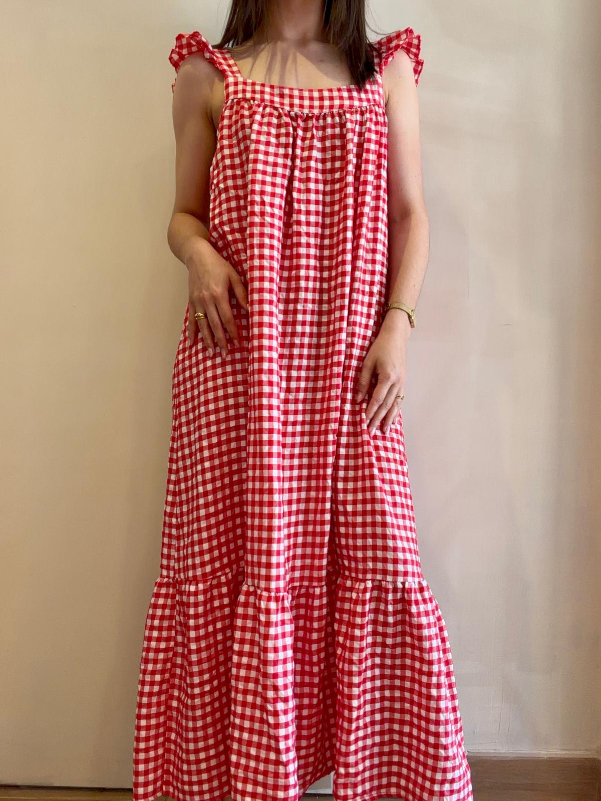Robe longue vichy rouge