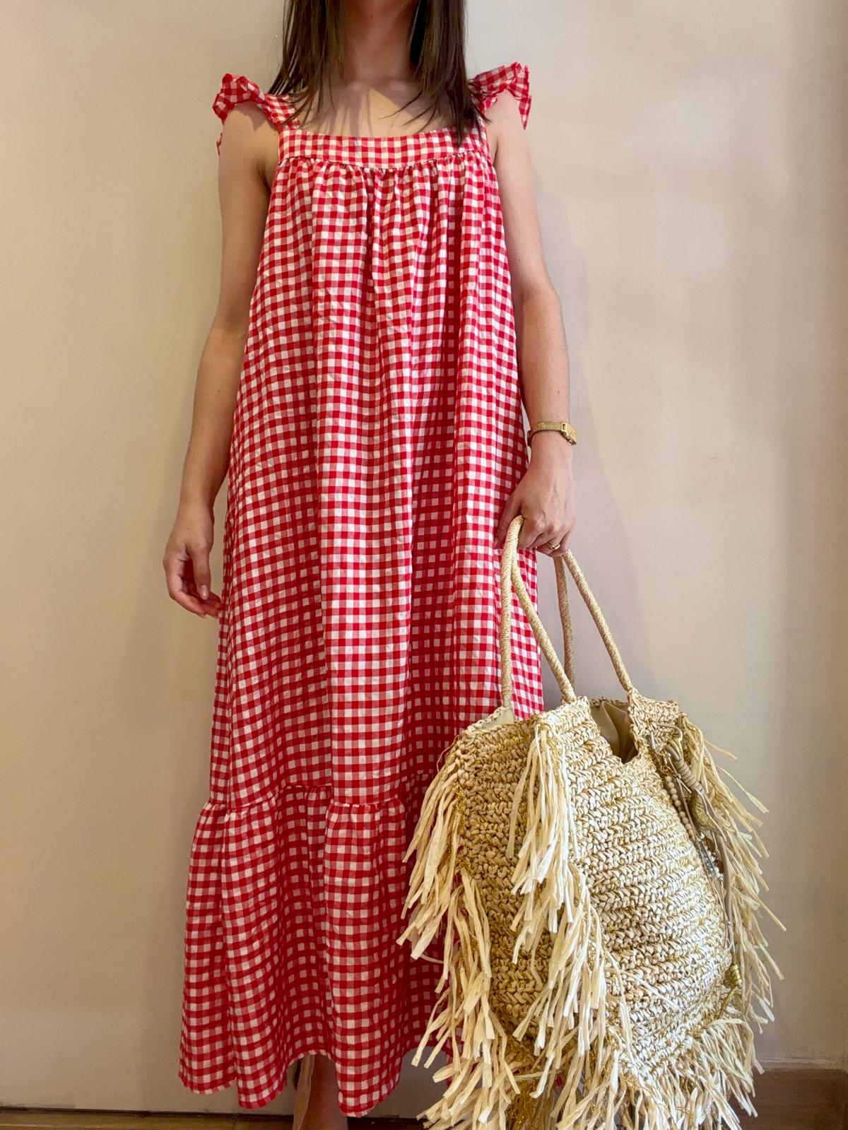 Robe longue vichy rouge