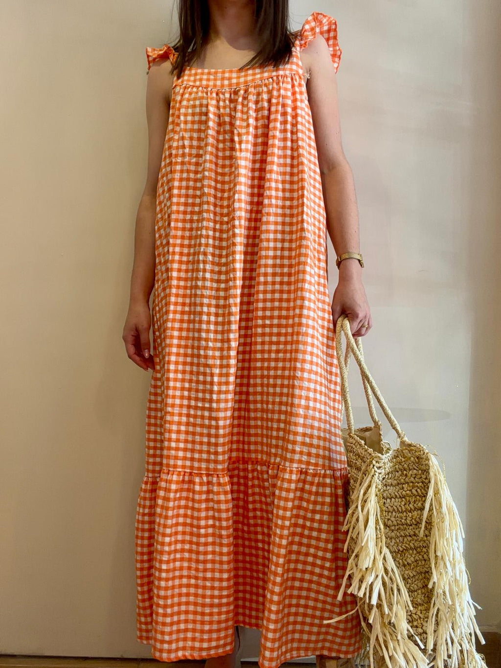 Robe longue vichy orange