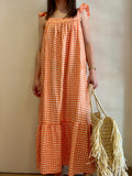 Robe longue vichy orange