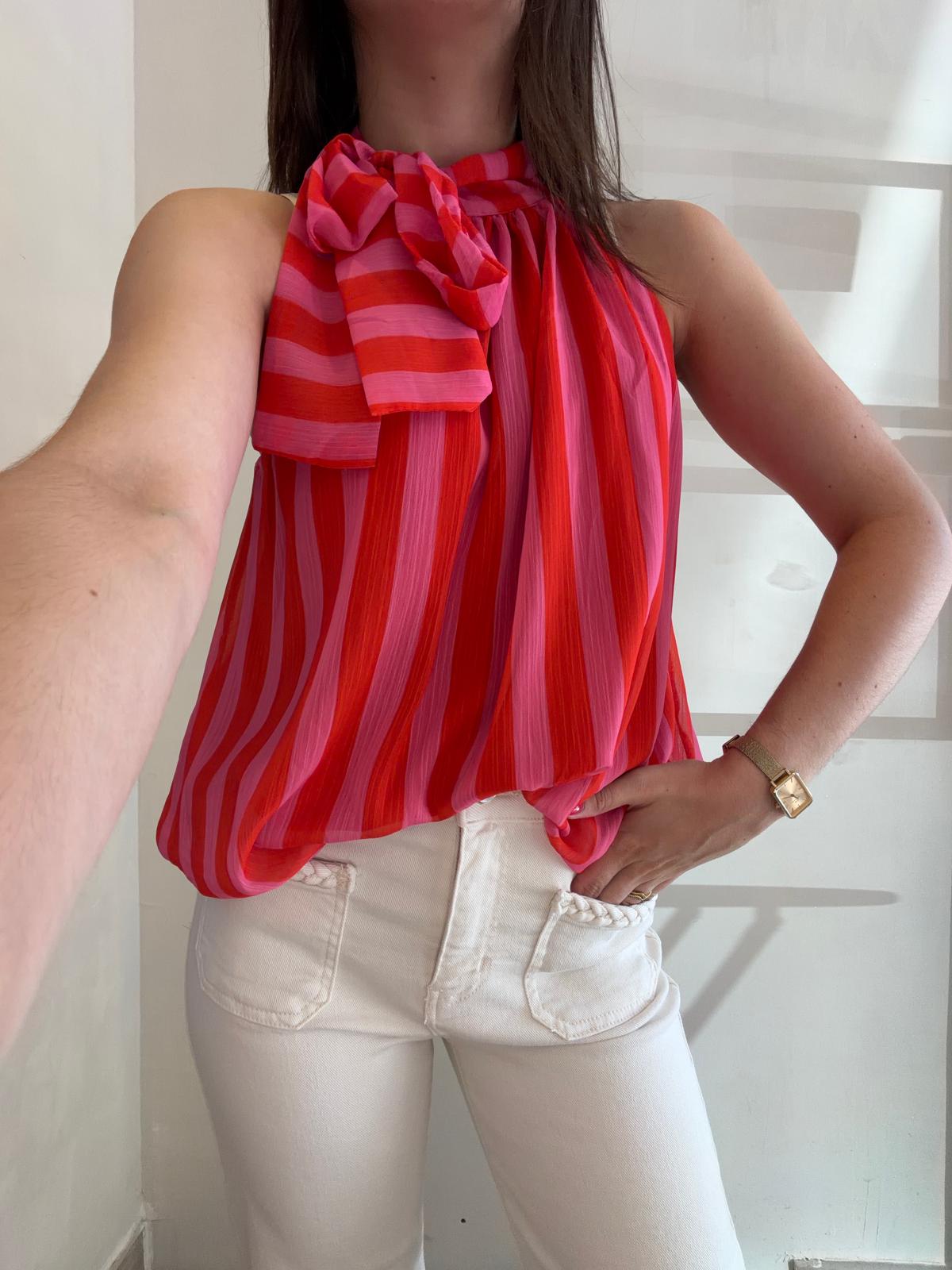 Top rayé rose