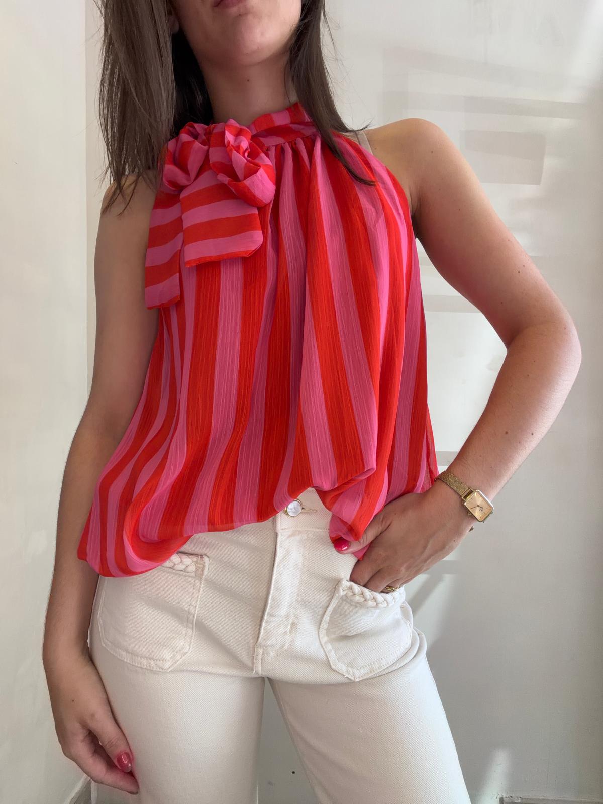 Top rayé rose