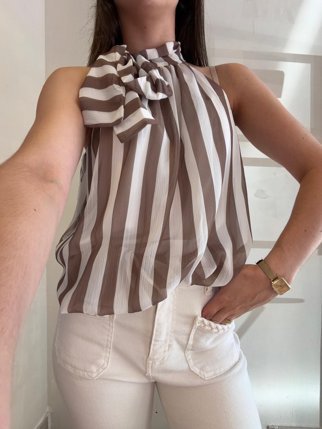 Top rayé beige
