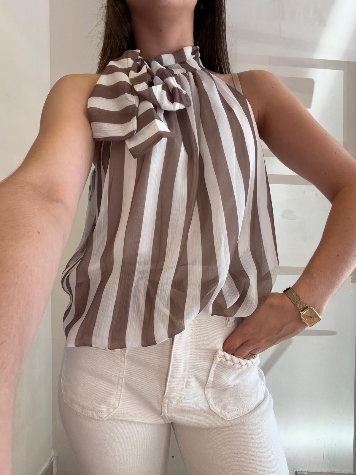 Top rayé beige