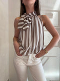 Top rayé beige